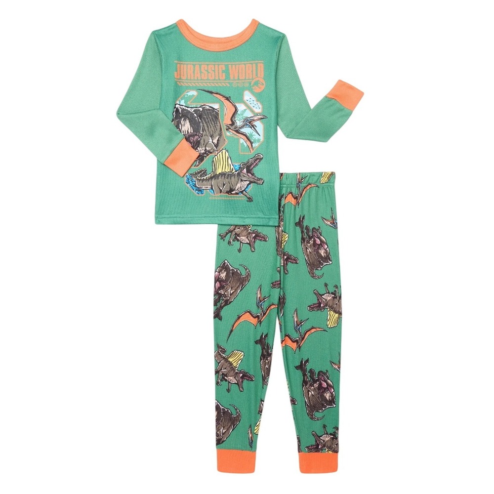 NWT Jurassic World Boys Pajama Set Size 6 Dinosaur Long‎ Sleeve Pants Green Gift